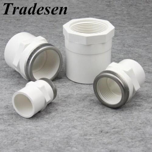 1pc I.D20mm-50mm to1/2"~1 1/2" Female Thread Hex UPVC Direct Connector Garden Water Pipe Connectors Irrigation PVC Pipe fittings