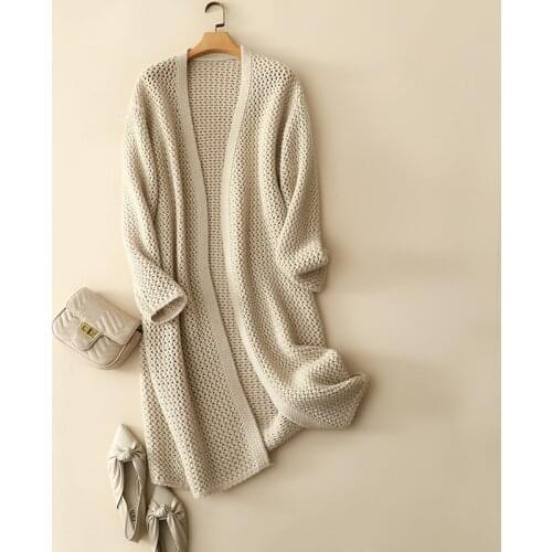 2021 high-end 100% cashmere open cardigan long coat women knitted elegant winter fashion outerwear christmas gift knitwear tops