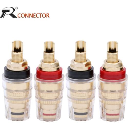 4pcs/2pairs Brass Gold Plated 4MM Binding Post Terminals Binding Banana Plug Connector for Speaker Amplifier Red+Black Color