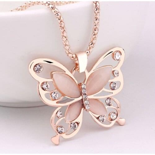 &40 Butterfly necklace for Women Rose Gold Opal Butterfly Charm Pendant Long Chain Necklace Jewelry Animal Necklace Pendant