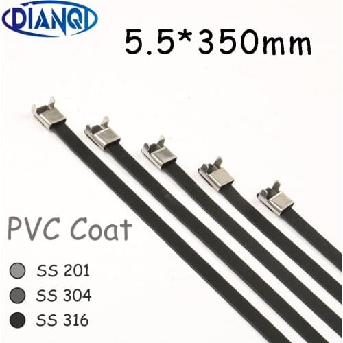 5.5*350 5.5mm 5.5x350 Stainless Steel Zip PVC coating Strong Stainless Steel Grade Metal Cable Ties Zip Tie Wraps