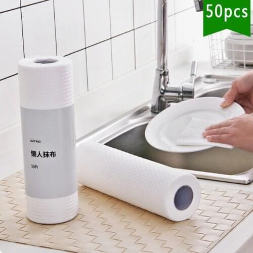50PCS/roll Reusable Lazy Rag Bamboo Towels Kitchen Dish Cloth Paper Towel Roll