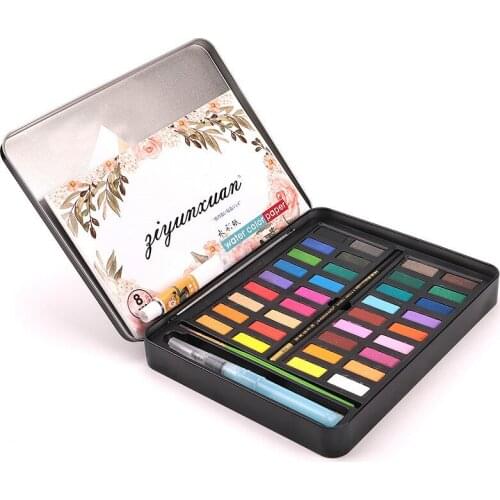 Watercolor Pigment Set 36-color Travel Solid Pigment Watercolor Iron Box Watercolor Drawing Art Supplies