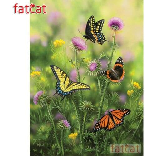 FATCAT 5d diy diamond painting Butterflies & Thistle full square round drill diamond embroidery sale mosaic home decor AE2164