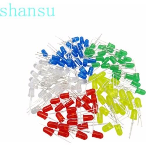 Free shipping 5mm LED light-emitting diode LED component package five kinds of red, green, blue and yellow each 20 Total 100