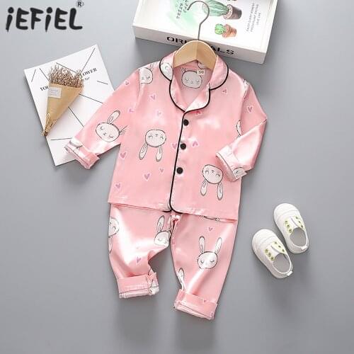 Children Pajamas Sets Cotton Spring Kids Boys Cartoon Homewear Suit Girls Casual Long Sleeve Silk Satin Pyjamas Set Sleepwear
