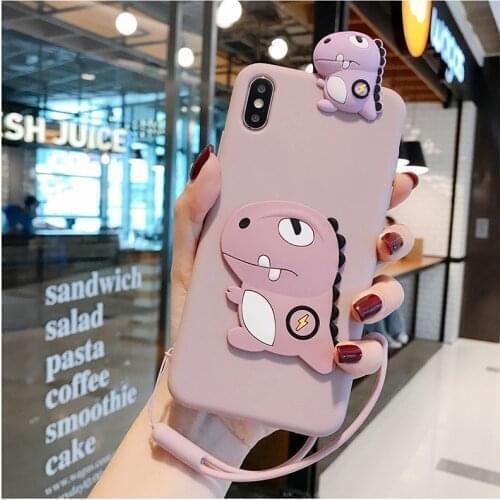 Dinosaur For Xiaomi Redmi Note 4 4x 5 5A 6 7 8 8T 9 10 Pro Max Soft TPU Phone Case With Strap Rope