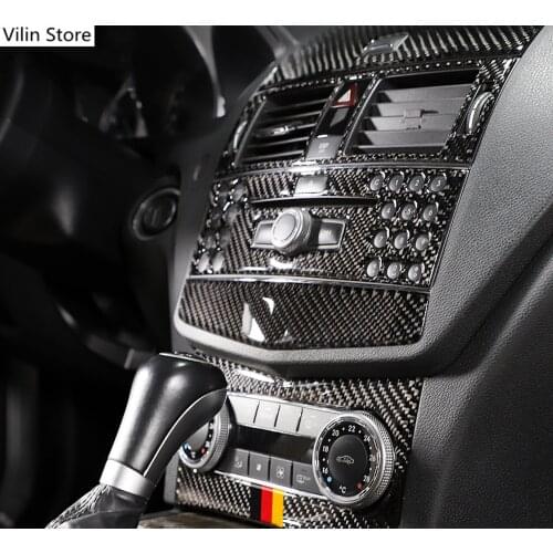 For Mercedes Benz C Class W204 Carbon Fiber Interior Trim Outlet CD Air Conditioning Central Control Panel Car Stickers