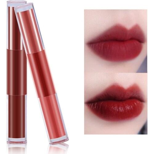 Double Head Lipgloss Bulk Custom Logo Foggy Matte Lip Gloss Velvet Lip Glaze 2 In 1 Private Label Wholesale Nonstick Cup No Logo