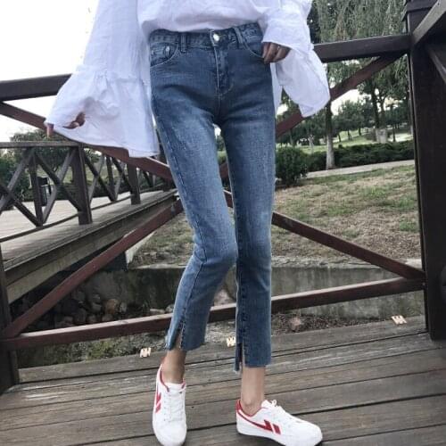 Jeans Women Scratched Zipper Pockets Streetwear Pencil Retro Womens Skinny Soft Students Korean Style High Quality Simple Jean