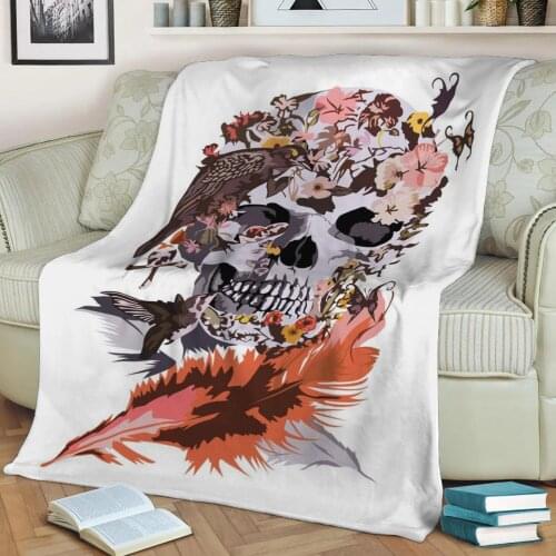 Bird Skull Flannel Throw Blanket 3D Printed Keep Warm Sofa Child Blanket Home Decor Textiles Dream Family Gift