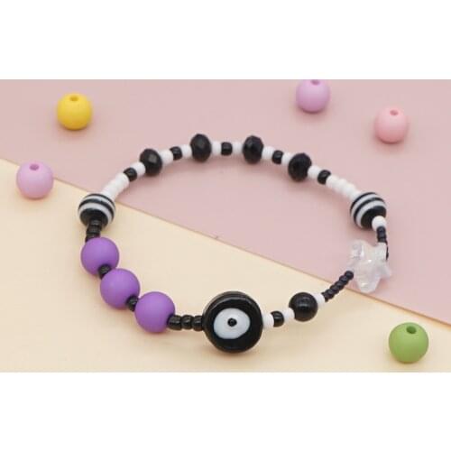 Go2Boho Turkish Evil Eye Bracelets Acrylic Dark Colors Beaded Bracelet for Women Fashion Star Charm Autumn Winter Jewelry
