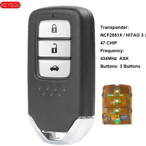 KEYECU ASK 434Mhz ID47 Smart Remote Key Fob 3 Button for Honda City Jazz Civic Grace 2015 - FCCID: KR5V2X