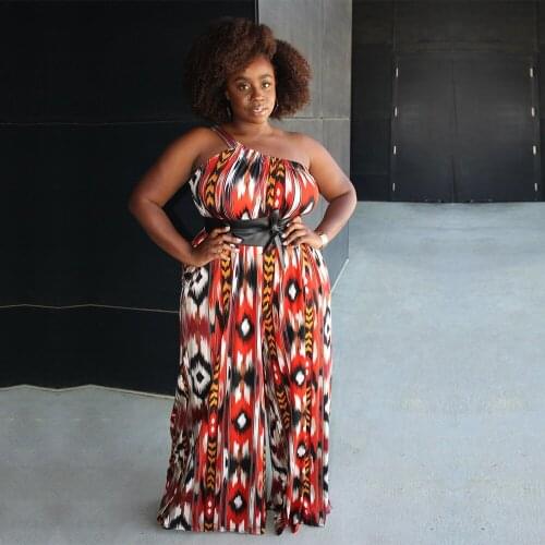 Summer One Shoulder Women Jumpsuits Loose Casual Sleeveless Printing Straight Party Rompers Fashion Ladies Pants 2021 New Sale