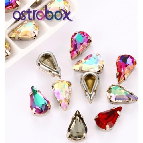 8x13mm Crystal button Glass Rhinestone decoration Sew on Rhinestones Claw Setting Drop Shape stones for clothes decoration 10pcs