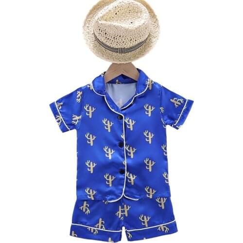 Summer Childrens Pajamas Sets Baby Boys Girls Pajamas Sleepwear Outfit V neck Shirt + Pants 2pcs Nightwear Set 1-6Y Homewear