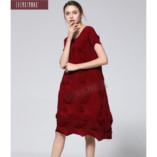 HOT SELLING Miyake fashion fold Diamond pleats dress short sleeve solid color o-neck bud dress IN STOCK