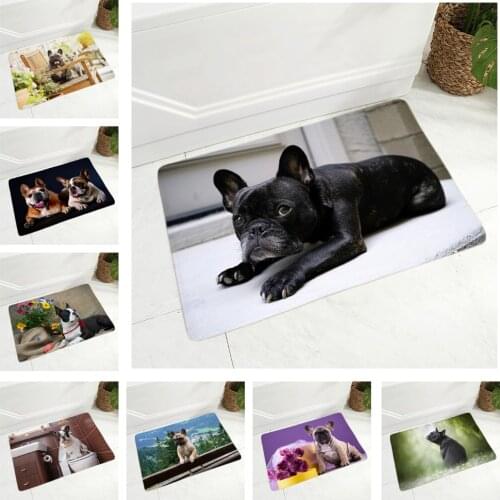 MINI French Bulldog Pet Dog Doormat Decor Cute Animal Floor Door Mat Non-Slip Soft Flannel Carpet for Hallway Bedroom 40x60cm