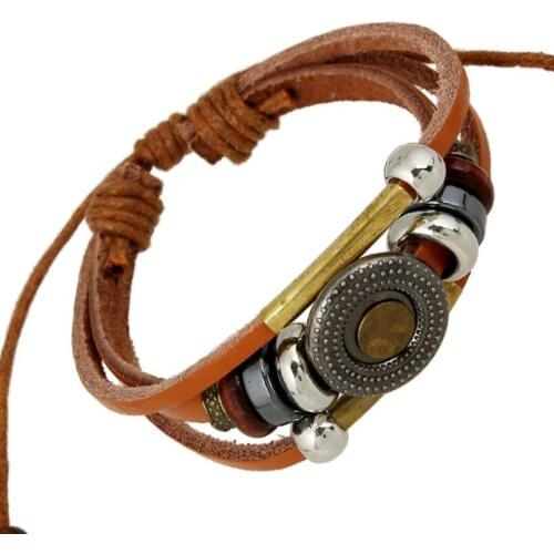 Fashion Men Women Multilayer Leather Bracelet Wrap Vintage Black Round Bead Charm Bangle Handmade Wristband Casual Retro Jewelry