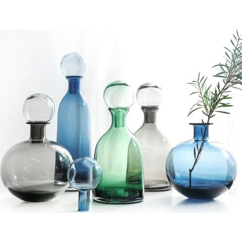 Nordic Minimalism Art Light Luxury Transparent Glass Vase Spherical Cover Flower Creative Cute Room Accessories Aesthetic