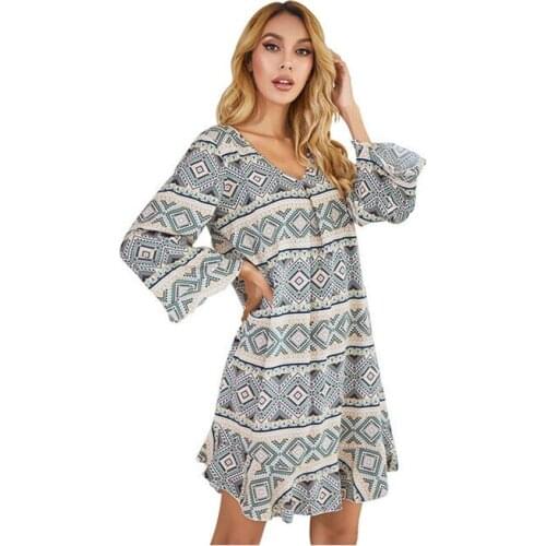 New V-neck Women Nightwear Nightgown Plus Size Loose Casual Nightdress Ladies Printed Sleepwear Leisure Home Night Dress