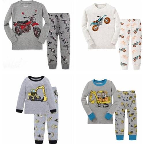 Newest Children Long Sleeve Pajamas Sets Kids Boys Girls Clothing Motorcycle Printing Baby Nightwear Pyjamas Sleepwear