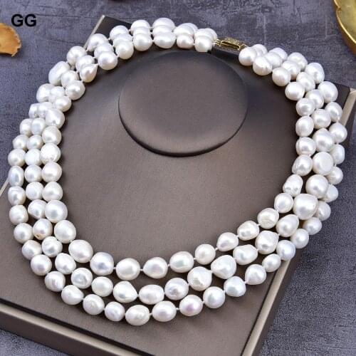 GG Jewelry 18"-19.5" 13-14mm AA White Baroque Pearl Necklace For Women