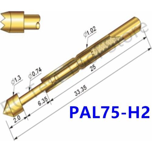 Durable Brass Spring Test Probe PAL75-H2 Household Metal Spring Test Probe Sleeve Length 33.35mm Spring Test Probe 100 / PCS