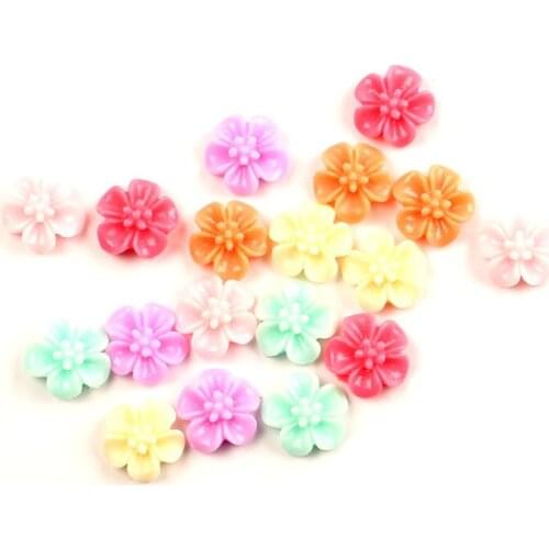 50Pcs Mixed Resin Bling Flower 14mm Decoration Crafts Flatback Cabochon Kawaii DIY Embellishments For Scrapbooking Accessories