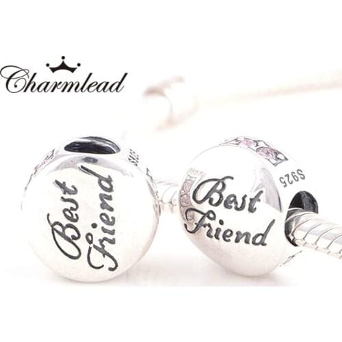 Charmlead Silver Charm Fits Original Charms Bracelet 925 Sterling Silver Letter Best Friend Charm Beads DIY Women Jewelry Making
