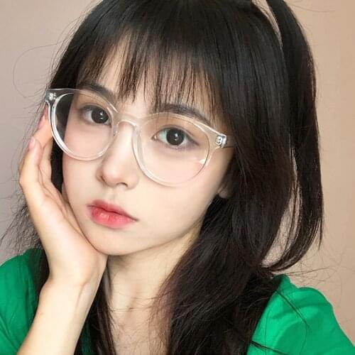 Fashion Women Round Plain Blue Light Blocking Glasses Clear Lens Eyeglasses Frame Clear Lens Sun Glasses College Style