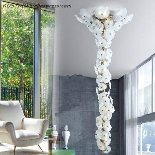 Modern Brass Chandelier Lighting LED Chandeliers Glass Chandelier Lamp Staircase Copper Hanging Light for Living Dining Room