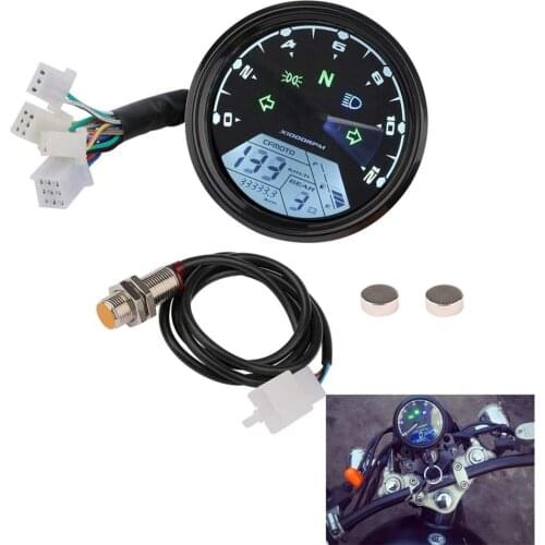LCD Digital Motorcycle Speedometer Universal Waterproof Black 12000RPM 8-18V Gear Tachometer for Cafe Racer moto Odometer