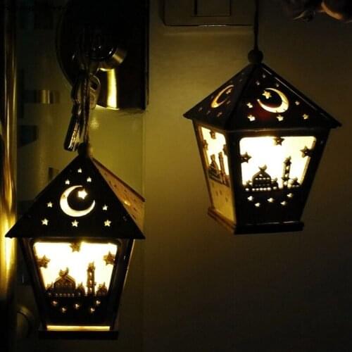 Eid Mubarak Decor Light Glowing Lantern Islamic Wooden Pendant Wooden Pendant EID Mubarak Decoration Home Abaya AL Adha Kareem