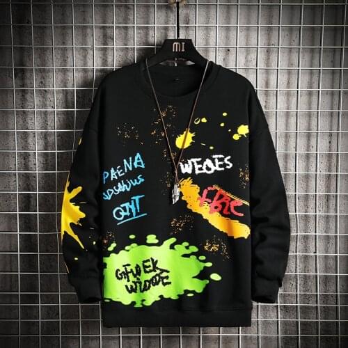 GlacialWhale Crewneck Sweatshirt Men 2021 Spring Graffiti Japanese Streetwear Oversized Hip Hop Black Hoodie Men Sweatshirts