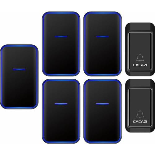 CACAZI Waterproof Self-powered Wireless Doorbell with No Battery Required Home Door Ring Bell 2 Button 5 Receiver US EU UK Plug