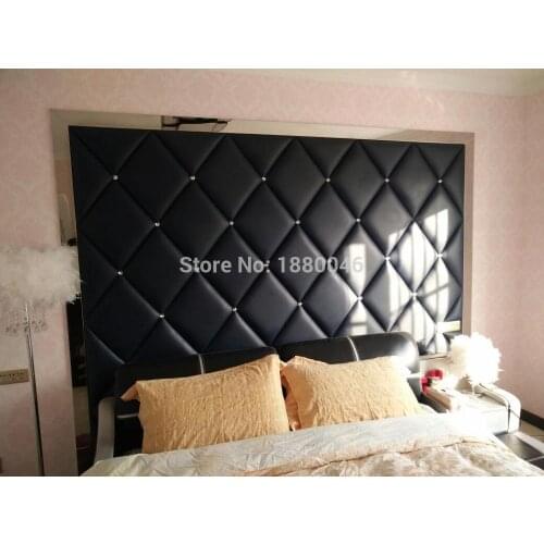 High Quality Black color 3D glue on PU Leather wall panel Diamonds wall sticker for Bedroom wall wall art