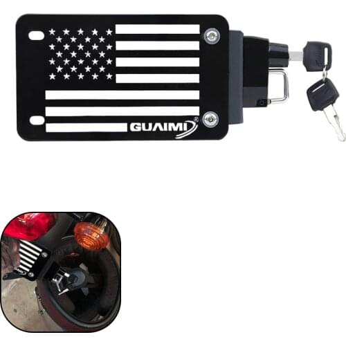 License Plate Helmet Security Lock with Mount Carved American Flag Right Side Universal For Motorcycles with Flat Brackets