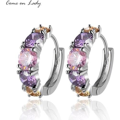Silver Color & Gold Color Top Quality Multicolor AAAA CZ Stone Flower Hoop Earrings for Women Bijoux brinco de argola Er098