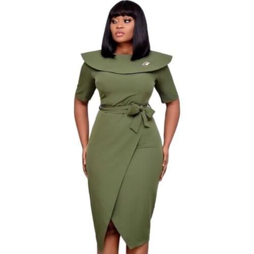 Women Office Ladies Dress with Waist Belt Short Sleeve Bodycon Elegant Classy Modest Work Wear Fashion Female Vestidos New 2020