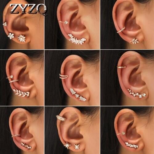ZYZQ Vintage Crystal Flower Geometry Ear Clip Gold Color Star Cuff Earrings For Women Non Pierced Clip On Women Earrings Jewelry