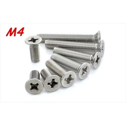 100pcs/Lot Metric M4*6/8/10/12/14/16/20/22-80mm 304 Stainless Steel Cross Flat Head Countersunk Head Screw Bolts Free Shipping
