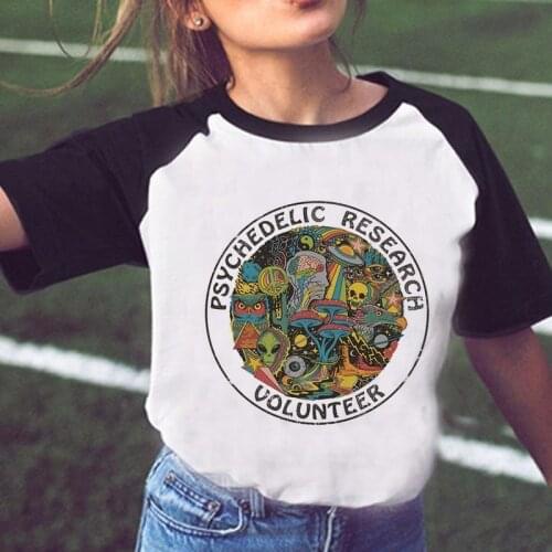2018 Short Sleeve Psychedelic T Shirt Women Psychedelic Research Volunteer T Shirts Printed Vintage Shirt Harajuku Femme Tee