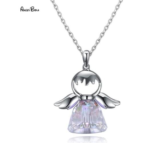 2020 New Hit Women Angel Wing Pendant Necklaces S925 Sterling Silver Crystal Charm Fashion Necklaces For Women Fine Jewelry Gift