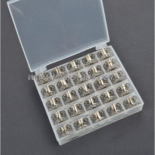 25 Grid Clear Storage Case Box With 25Pcs Empty Metal Bobbins Spool for Brother Janome Singer Elna Sewing Machine