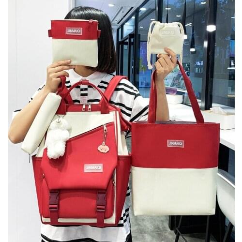 5 Pcs Set New Cute Girl School Bags Should Bag For Student Teenage Kawaii Women Backpack Set Cartoon Doll Gift 50