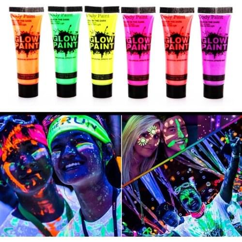 6 fluorescent body paint pigments uv light washable luminescent pigments for face and body paint in dark body paint
