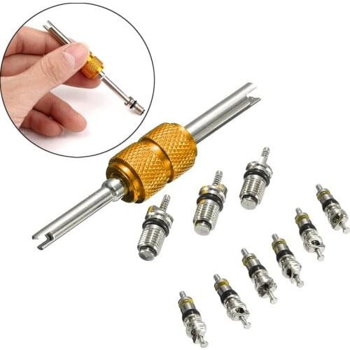 9Pcs Universal Automotive Air Conditioning Valve Core + 1Pcs Remover Tool For A/C System Automotive Accessories