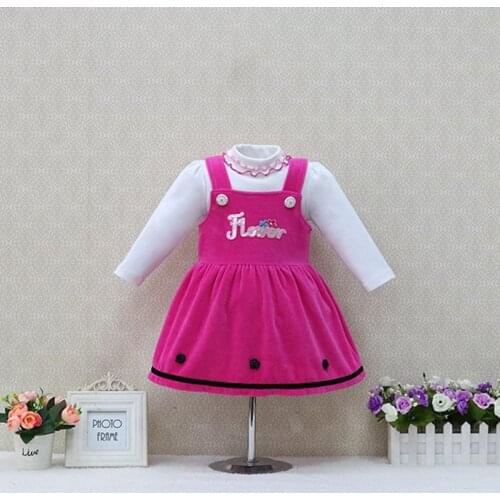 Autumn and Winter baby long-sleeved girls pure cotton blouse+velour strap dress 2 pieces/set children christmas kids clothes