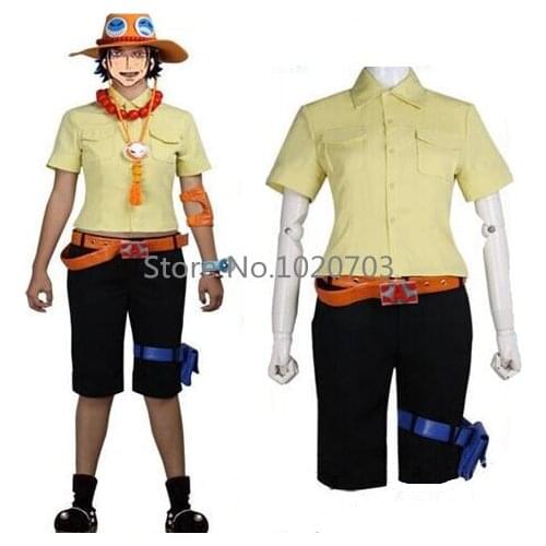 One piece Portgas D Ace Cosplay Costume Shirt+pants+leg bag+belt+hat+necklace+armcover